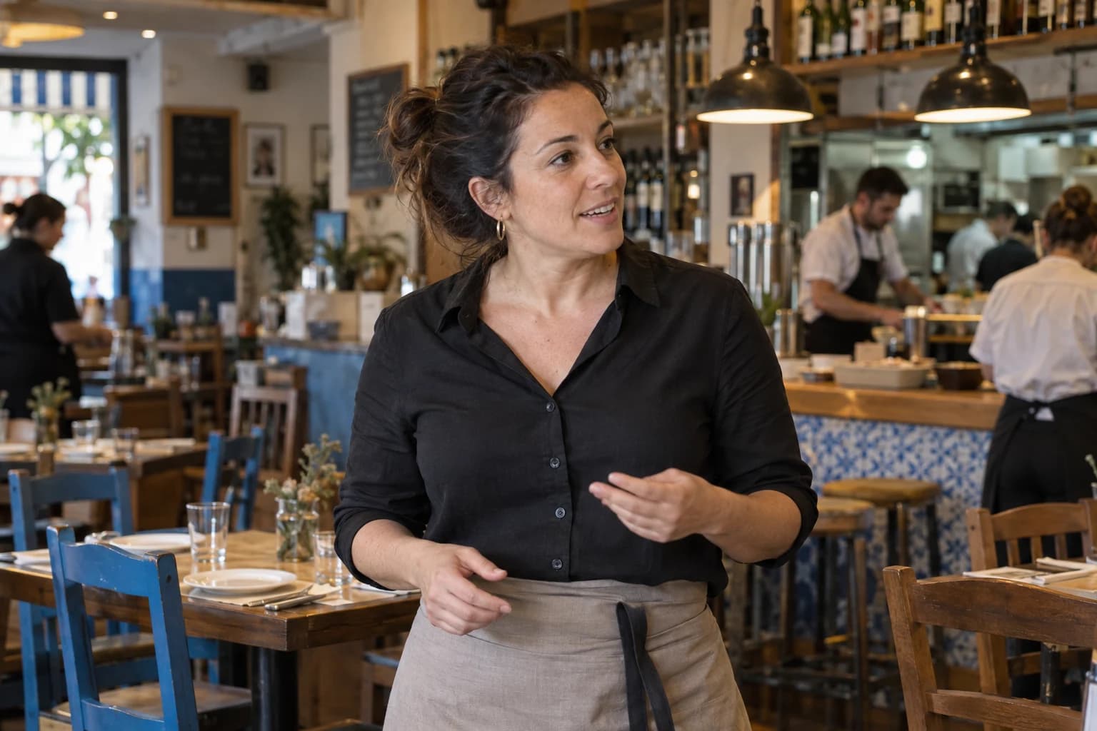 Responsable de restaurante gestionando el servicio con Zeus Manager